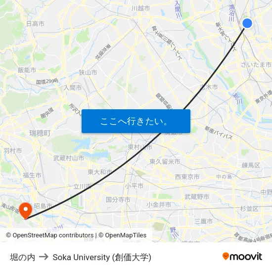 堀の内 to Soka University (創価大学) map