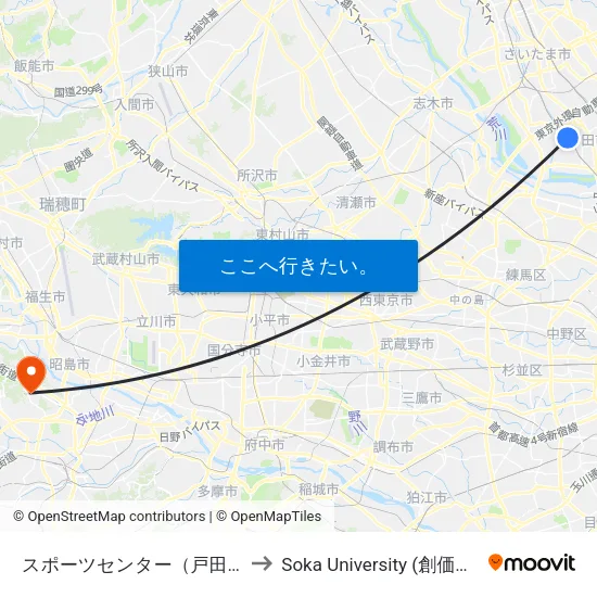 スポーツセンター（戸田市） to Soka University (創価大学) map
