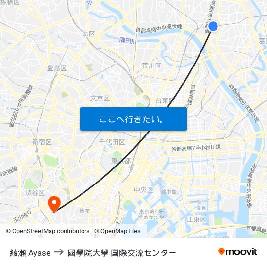 綾瀬 Ayase to 國學院大學 国際交流センター map