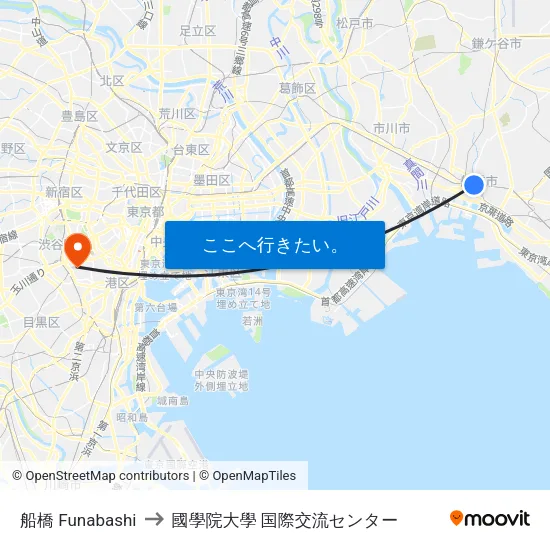 船橋 Funabashi to 國學院大學 国際交流センター map