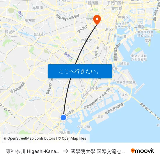東神奈川 Higashi-Kanagawa to 國學院大學 国際交流センター map