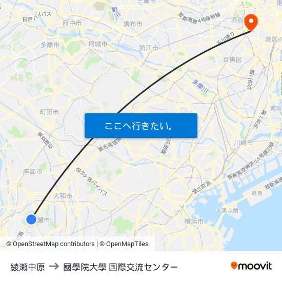 綾瀬中原 to 國學院大學 国際交流センター map