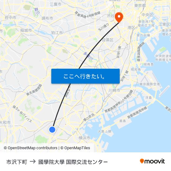 市沢下町 to 國學院大學 国際交流センター map