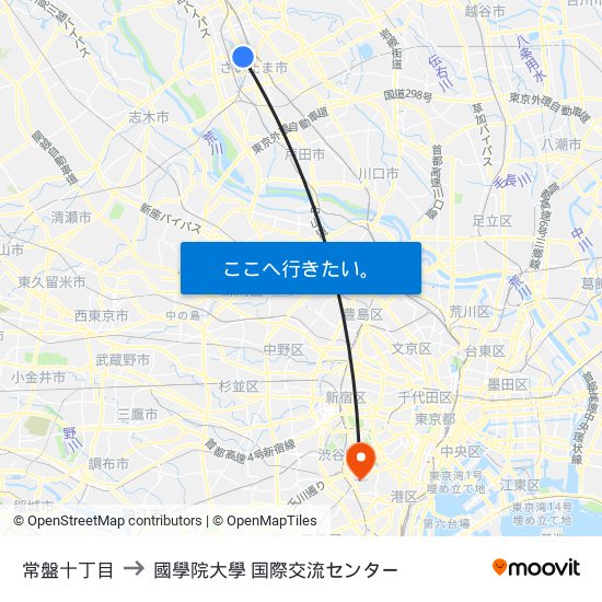常盤十丁目 to 國學院大學 国際交流センター map