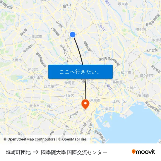 堀崎町団地 to 國學院大學 国際交流センター map