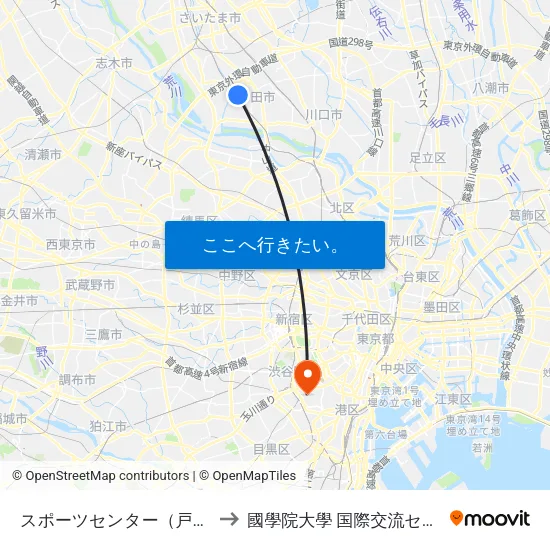 スポーツセンター（戸田市） to 國學院大學 国際交流センター map