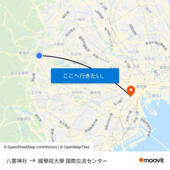 八雲神社 to 國學院大學 国際交流センター map