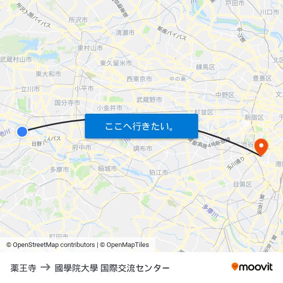 薬王寺 to 國學院大學 国際交流センター map