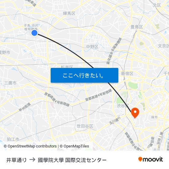 井草通り to 國學院大學 国際交流センター map