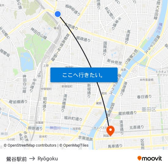 鶯谷駅前 to Ryōgoku map