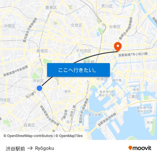 渋谷駅前 to Ryōgoku map