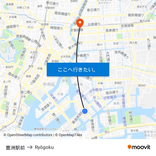 豊洲駅前 to Ryōgoku map
