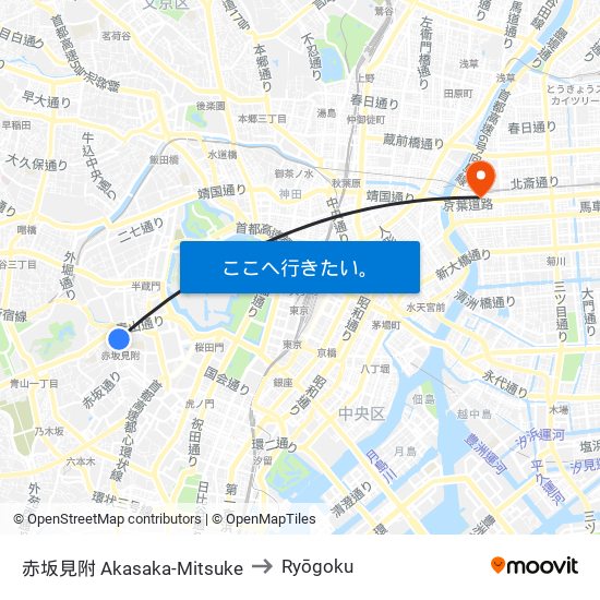 赤坂見附 Akasaka-Mitsuke to Ryōgoku map