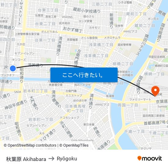 秋葉原 Akihabara to Ryōgoku map
