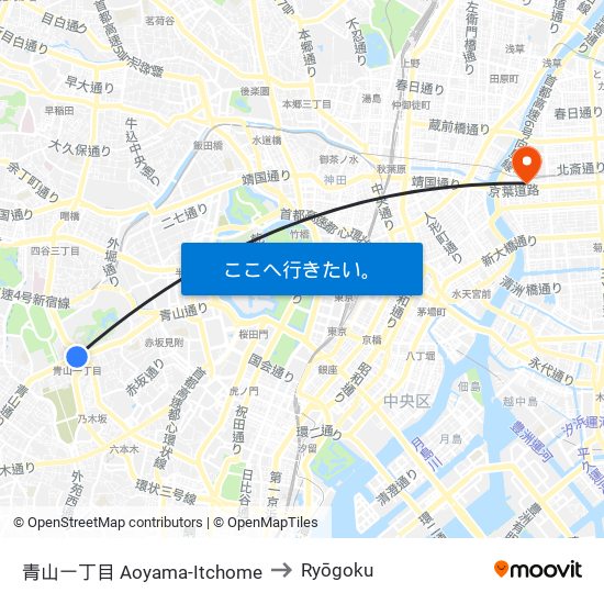青山一丁目 Aoyama-Itchome to Ryōgoku map
