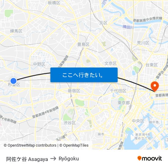 阿佐ケ谷 Asagaya to Ryōgoku map