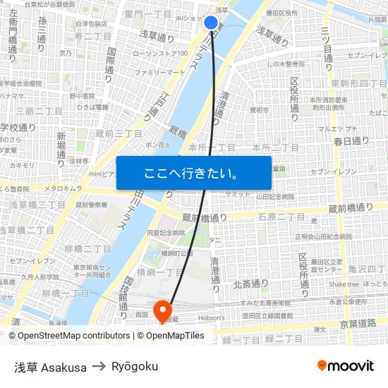 浅草 Asakusa to Ryōgoku map