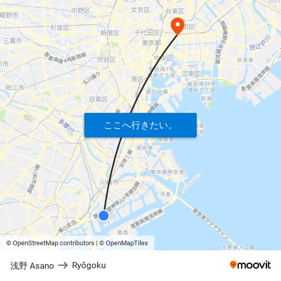 浅野 Asano to Ryōgoku map