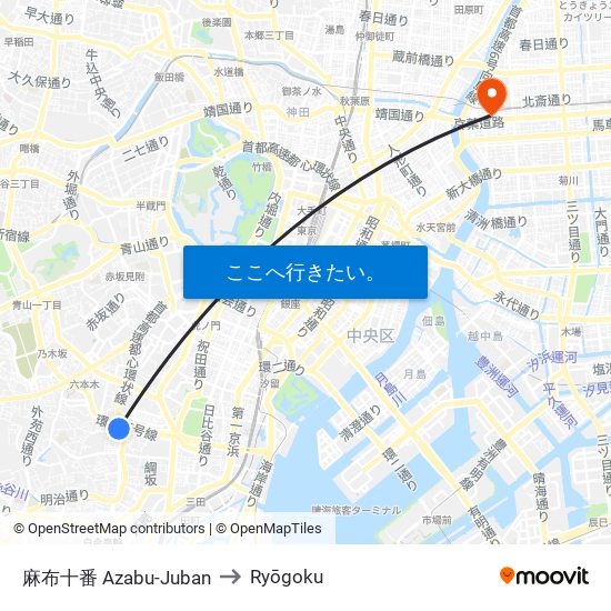 麻布十番 Azabu-Juban to Ryōgoku map