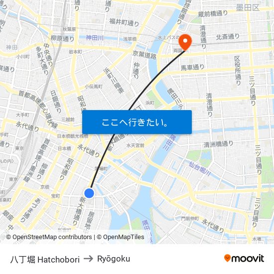 八丁堀 Hatchobori to Ryōgoku map