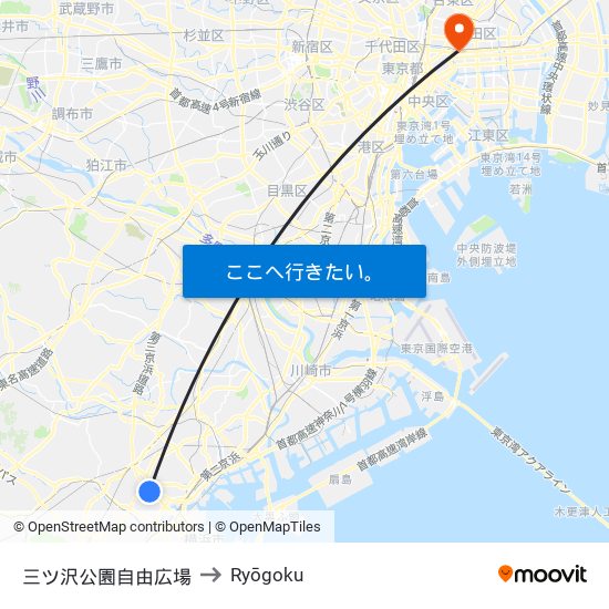 三ツ沢公園自由広場 to Ryōgoku map