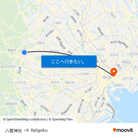八雲神社 to Ryōgoku map