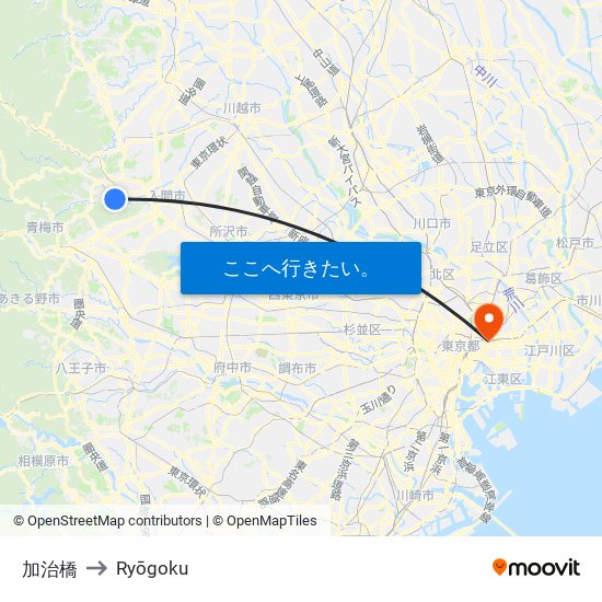 加治橋 to Ryōgoku map