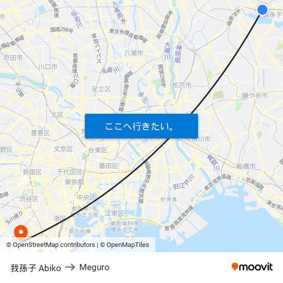 我孫子 Abiko to Meguro map