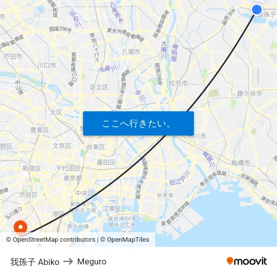 我孫子 Abiko to Meguro map