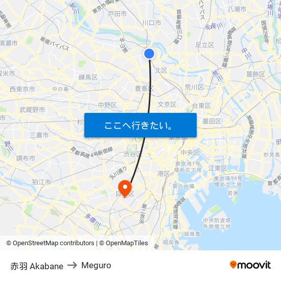 赤羽 Akabane to Meguro map