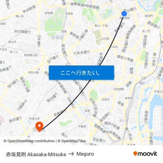 赤坂見附 Akasaka-Mitsuke to Meguro map