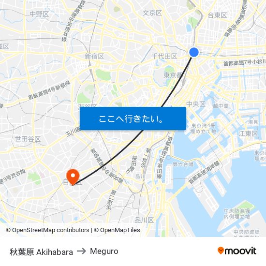 秋葉原 Akihabara to Meguro map