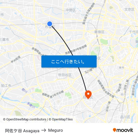 阿佐ケ谷 Asagaya to Meguro map