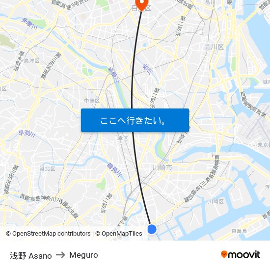 浅野 Asano to Meguro map