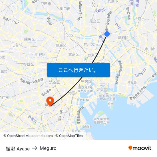 綾瀬 Ayase to Meguro map