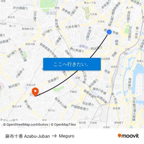 麻布十番 Azabu-Juban to Meguro map