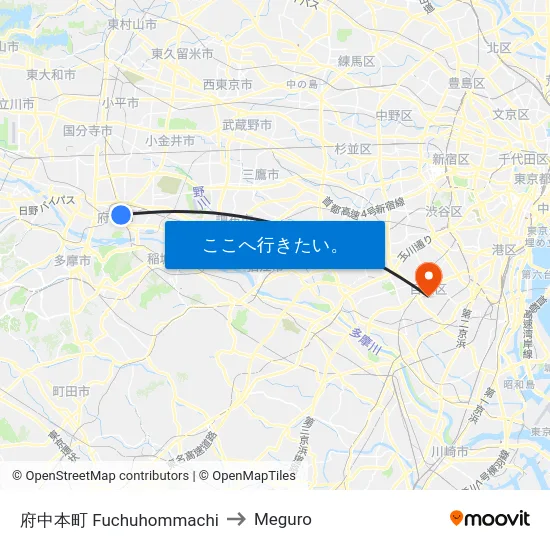 府中本町 Fuchuhommachi to Meguro map