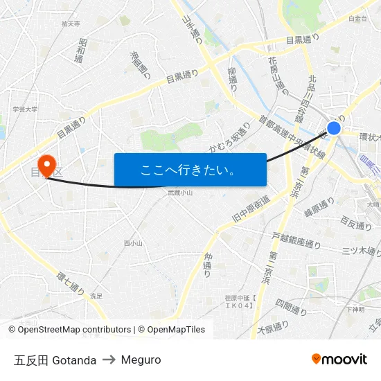 五反田 Gotanda to Meguro map