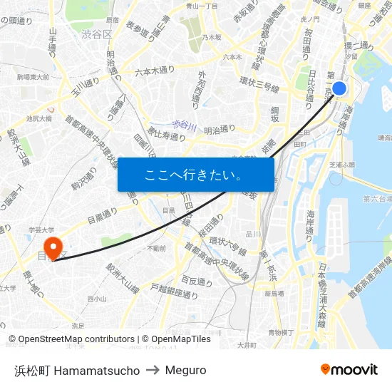 浜松町 Hamamatsucho to Meguro map