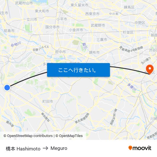 橋本 Hashimoto to Meguro map