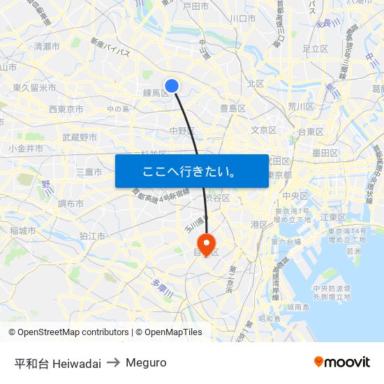 平和台 Heiwadai to Meguro map