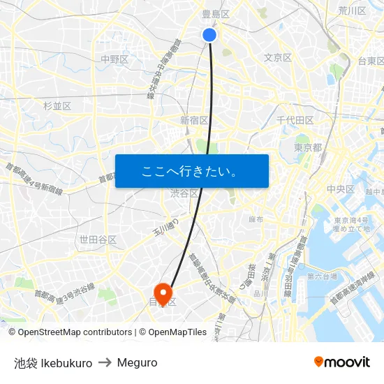 池袋 Ikebukuro to Meguro map