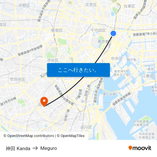 神田 Kanda to Meguro map