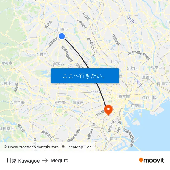 川越 Kawagoe to Meguro map