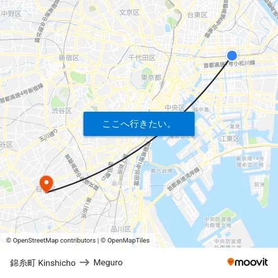 錦糸町 Kinshicho to Meguro map
