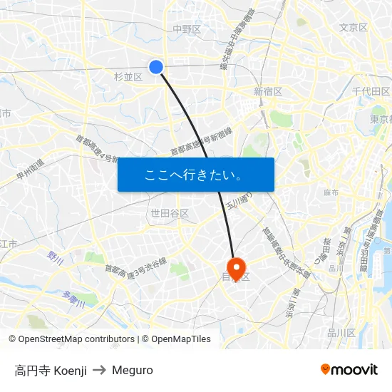 高円寺 Koenji to Meguro map