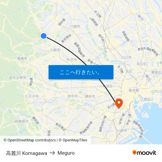 高麗川 Komagawa to Meguro map