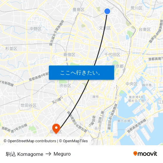 駒込 Komagome to Meguro map