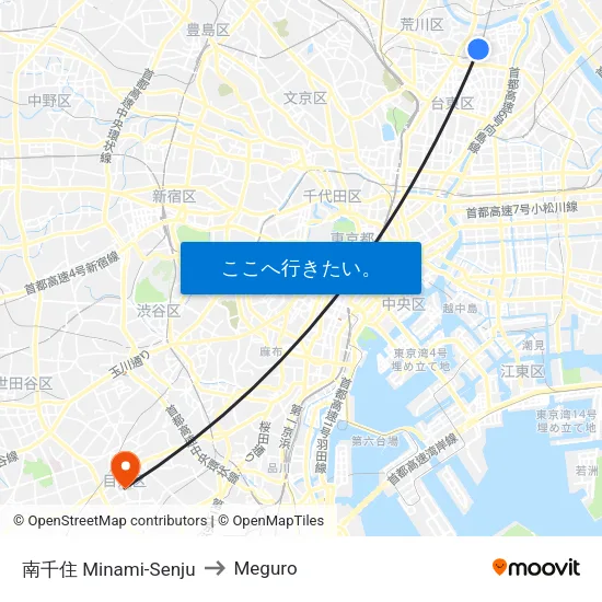南千住 Minami-Senju to Meguro map