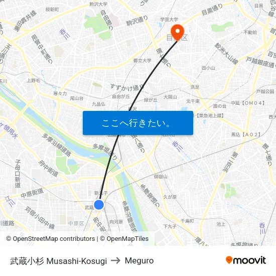 武蔵小杉 Musashi-Kosugi to Meguro map